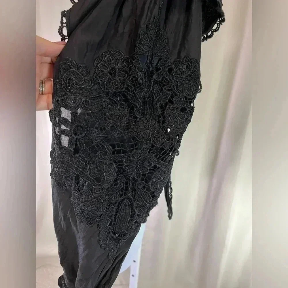 Farm Rio Black Lace Sleeve Ruffled Blouse (Size S) - Picture 2 of 13